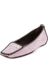 Roger Vivier Suede Moccasin With Leather Trim Pink