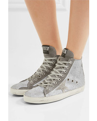 Golden Goose Deluxe Brand Francy Distressed Glittered Suede High Top Sneakers Lilac