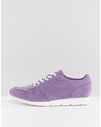 Asos Retro Sneakers In Relaxed Purple Faux Suede