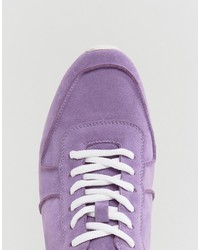 Asos Retro Sneakers In Relaxed Purple Faux Suede