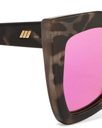 Le Specs Kick It Square Frame Tortoiseshell Acetate Mirrored Sunglasses
