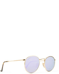 Ray-Ban Round Frame Gold Tone Mirrored Sunglasses Lilac