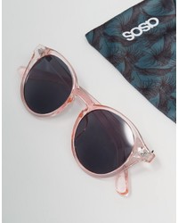 Asos Round Sunglasses In Crystal Pink