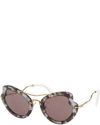 Miu Miu Waved Trimmed Monochromatic Sunglasses Lilac Havana