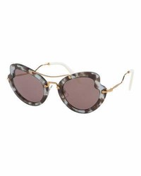 Miu Miu Waved Trimmed Monochromatic Sunglasses Lilac Havana