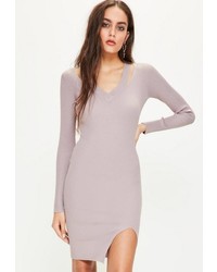 Missguided Purple Cut Out V Neck Ribbed Midi Sweater Dress