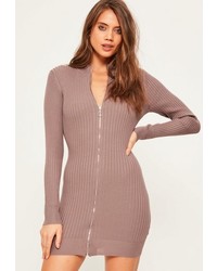 Missguided Purple Zip Up Ribbed Mini Sweater Dress
