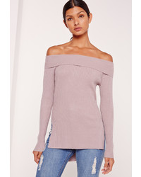 Missguided Bardot Side Split Sweater Purple