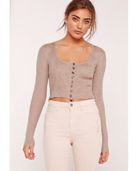 Missguided Button Down Crop Sweater Lilac