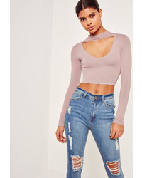 Missguided Choker Neck Cropped Sweater Purple