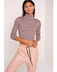 Missguided Purple Basic Turtle Neck Long Sleeve Cropped Sweater
