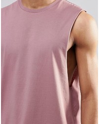 Asos Brand Sleeveless T Shirt With Dropped Armhole In Pink