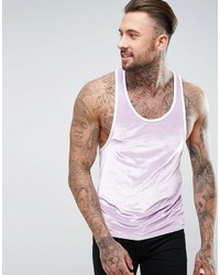 Asos Tank With Extreme Racer Back In Pastel Purple Velour With Binding