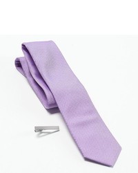 Van Heusen Line Textured Skinny Tie With Tie Bar