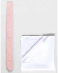 Asos Slim Textured Tie And Pocket Square