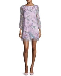 Marchesa Notte 34 Sleeve Tulle Butterfly Tunic Cocktail Dress Lilac