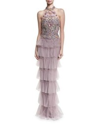 Marchesa Notte Jeweled Tulle Halter Gown