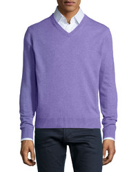 Neiman Marcus Cashmere V Neck Sweater Light Purple