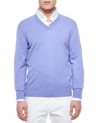 Ermenegildo Zegna Premium Cashmere V Neck Sweater Lilac