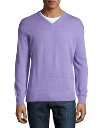Ike Behar V Neck Long Sleeve Sweater Lilac