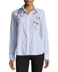 Rails Nevin Striped Floral Embroidered Poplin Top