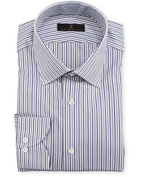 Ike Behar Gold Label Striped Cotton Dress Shirt Purplegray
