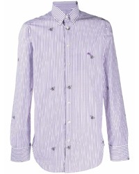 Etro Bee Print Striped Cotton Shirt