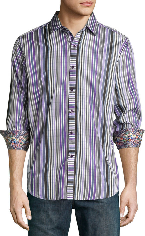 Robert Graham Exmoor Striped Long Sleeve Shirt Purple, $148 | Last