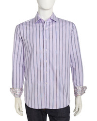 Robert Graham Isaac Long Sleeve Pattern Striped Sport Shirt Lavender