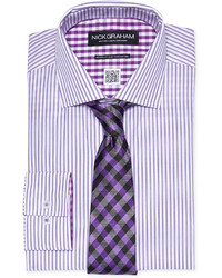 Nick Graham Lavender Stripe Dress Shirt Tie Set