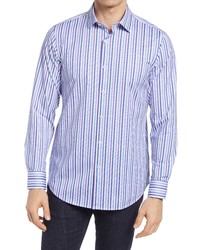 Bugatchi Ooohcotton Tech Shadow Stripe Knit Button Up Shirt