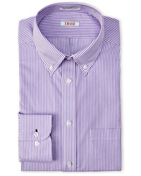 Izod Purple White Striped Regular Fit Dress Shirt