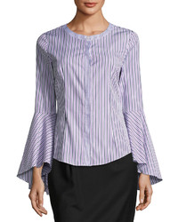Milly Michelle Bell Sleeve Striped Shirting Blouse