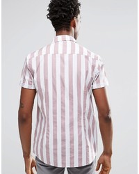 Asos Brand Shirt With Breton Stripe In Dusty Pink With Short Sleeves In Regular Fit