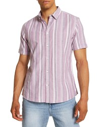 River Island Raspberry Stripe Short Sleeve Button Up Shirt