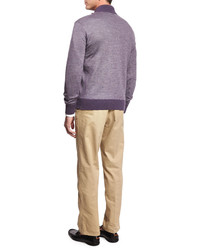 Peter Millar Cashmere Blend Quarter Zip Birdseye Sweater Purple