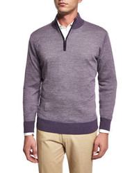 Peter Millar Cashmere Blend Quarter Zip Birdseye Sweater Purple