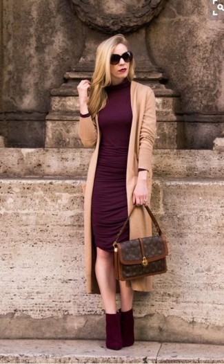 Brown Print Leather Satchel Bag Outfits: 