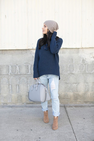 Navy Knit Turtleneck Outfits For Women: 