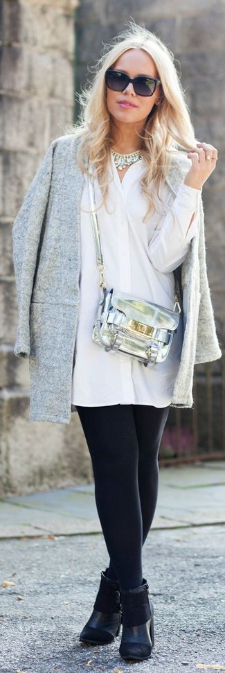Grey Leather Crossbody Bag Outfits: 
