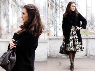 Black and White Floral Full Skirt Outfits: 