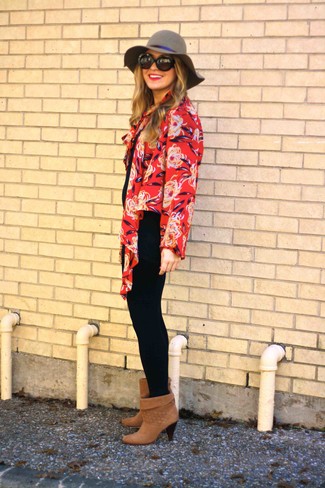 Red Floral Cardigan Outfits For Women: 
