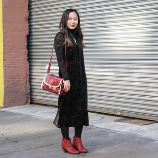 Burgundy Leather Ankle Boots Outfits: 
