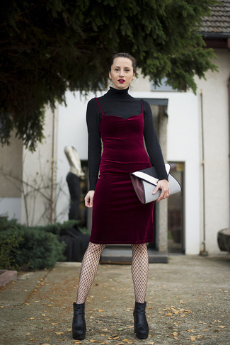Burgundy Velvet Midi Dress Outfits: 