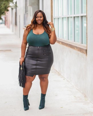Teal Suede Ankle Boots Outfits: 