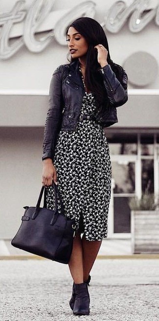 Black and White Leather Tote Bag Outfits: 