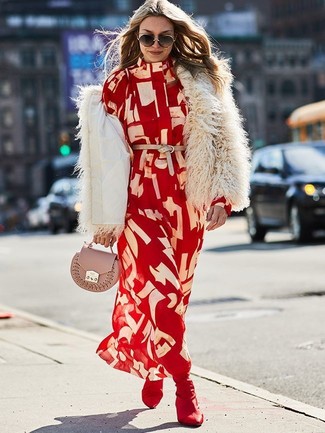 Red Print Shirtdress Outfits: 