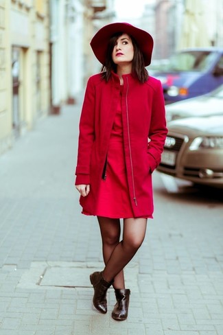 Burgundy Wool Hat Cold Weather Outfits For Women: 