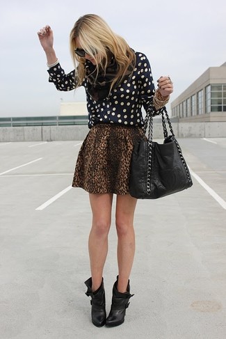 Brown Leopard Skater Skirt Outfits: 