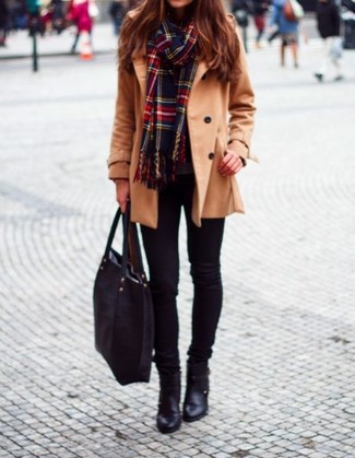 Red Plaid Scarf Dressy Chill Weather Outfits For Women: 